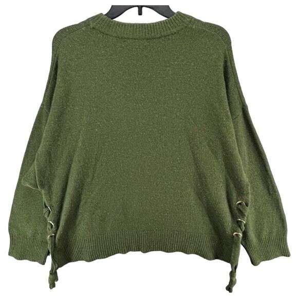 Saks Fifth Avenue Sweater Womens M Olive Green Merino Wool Cashmere Boxy Cozy - Picture 4 of 13
